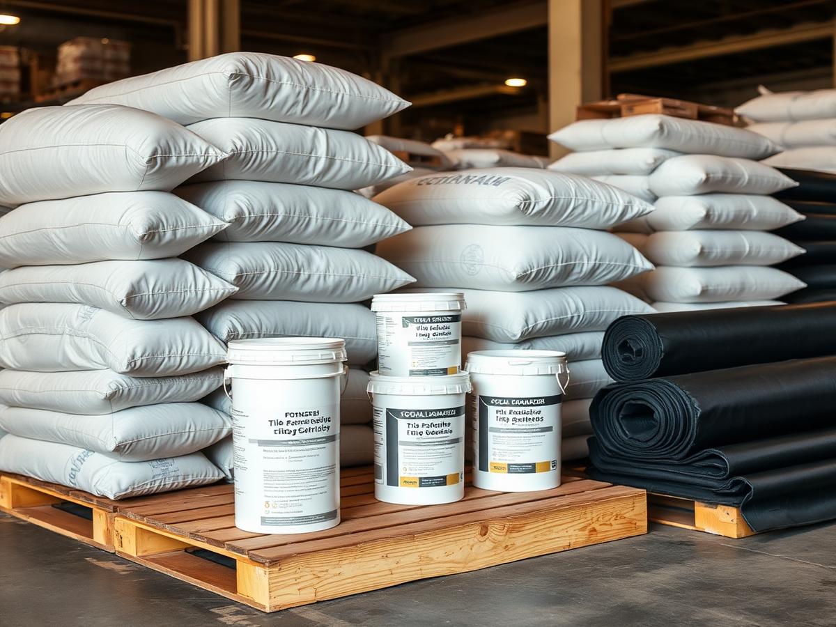 Building material packaging on a warehouse pallet